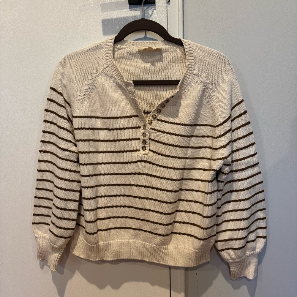 Sezane LÉONTINE JUMPER - Ecru and Camel